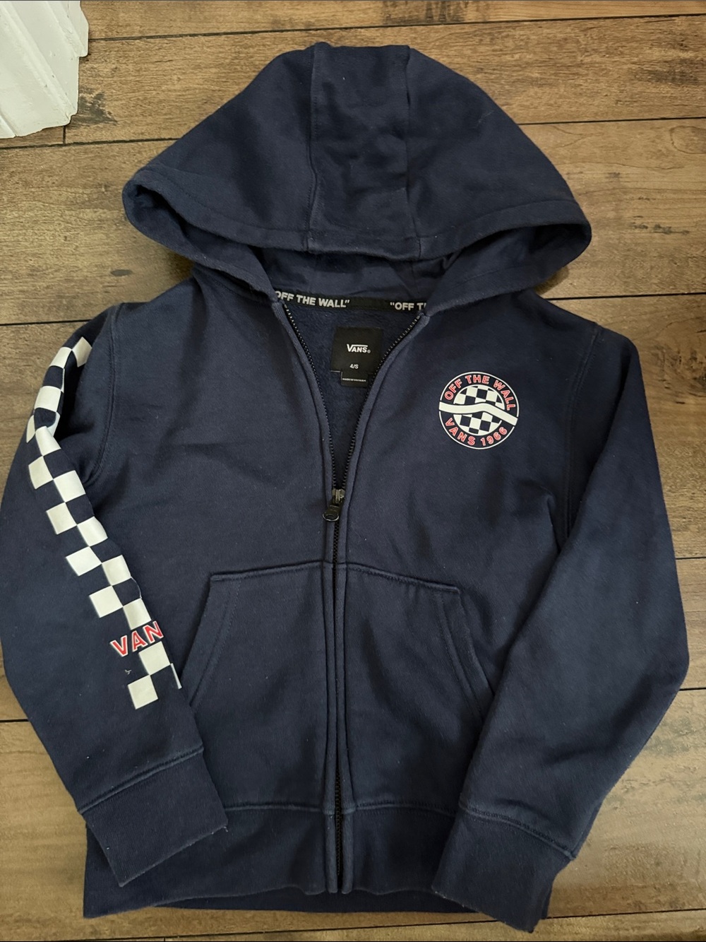 Vans Navy Zip-Up Hoodie with Checker Sleeve and Patch